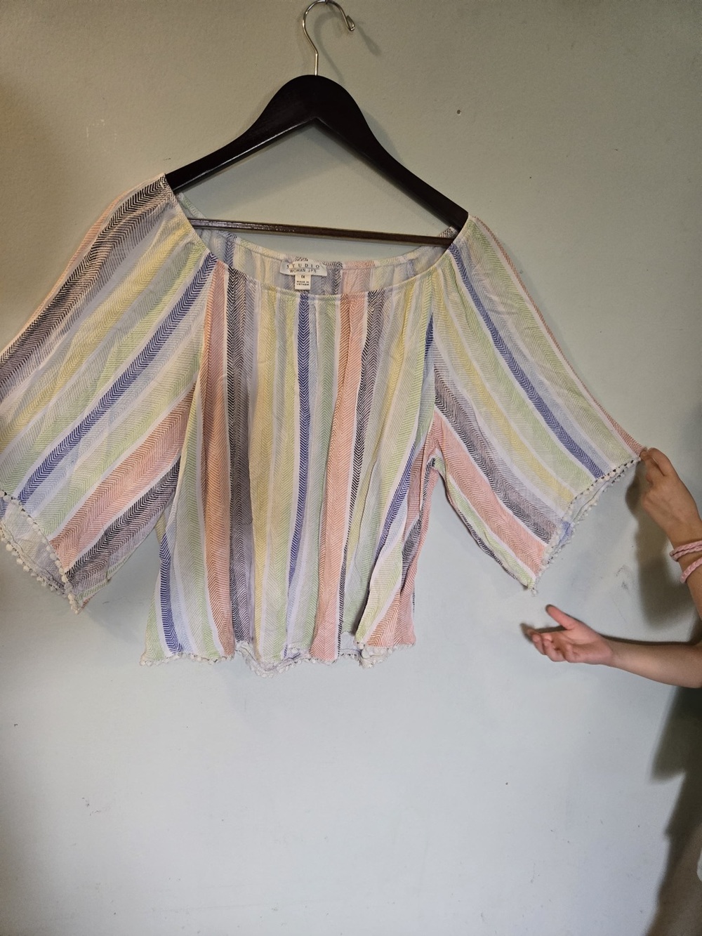 Studio Pastel Multi-Stripe Peasant Blouse